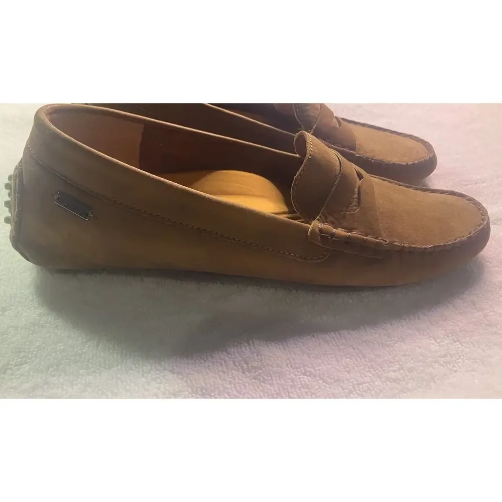 Velez Brown Leather Slip-On Loafers Studded Round Toe US 8 EU 39
